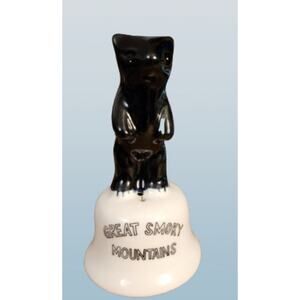 Vintage Ceramic Black Bear Hand Bell Great Smoky Mountains Souvenir
